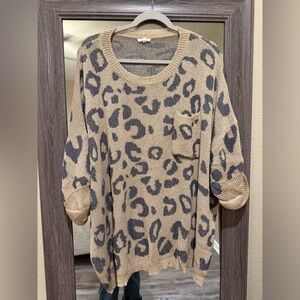Women Jodifl oversized Leopard Print Sweater - Tan/ mocha with grey spots